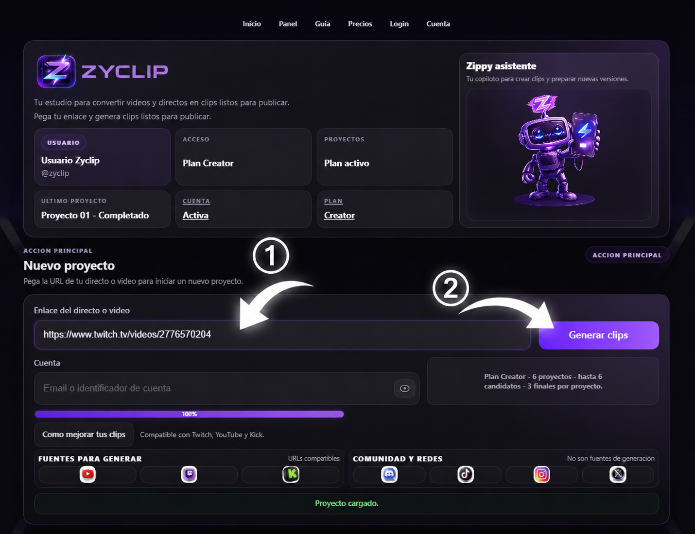 Panel actual de Zyclip para lanzar el an&aacute;lisis de momentos detectados