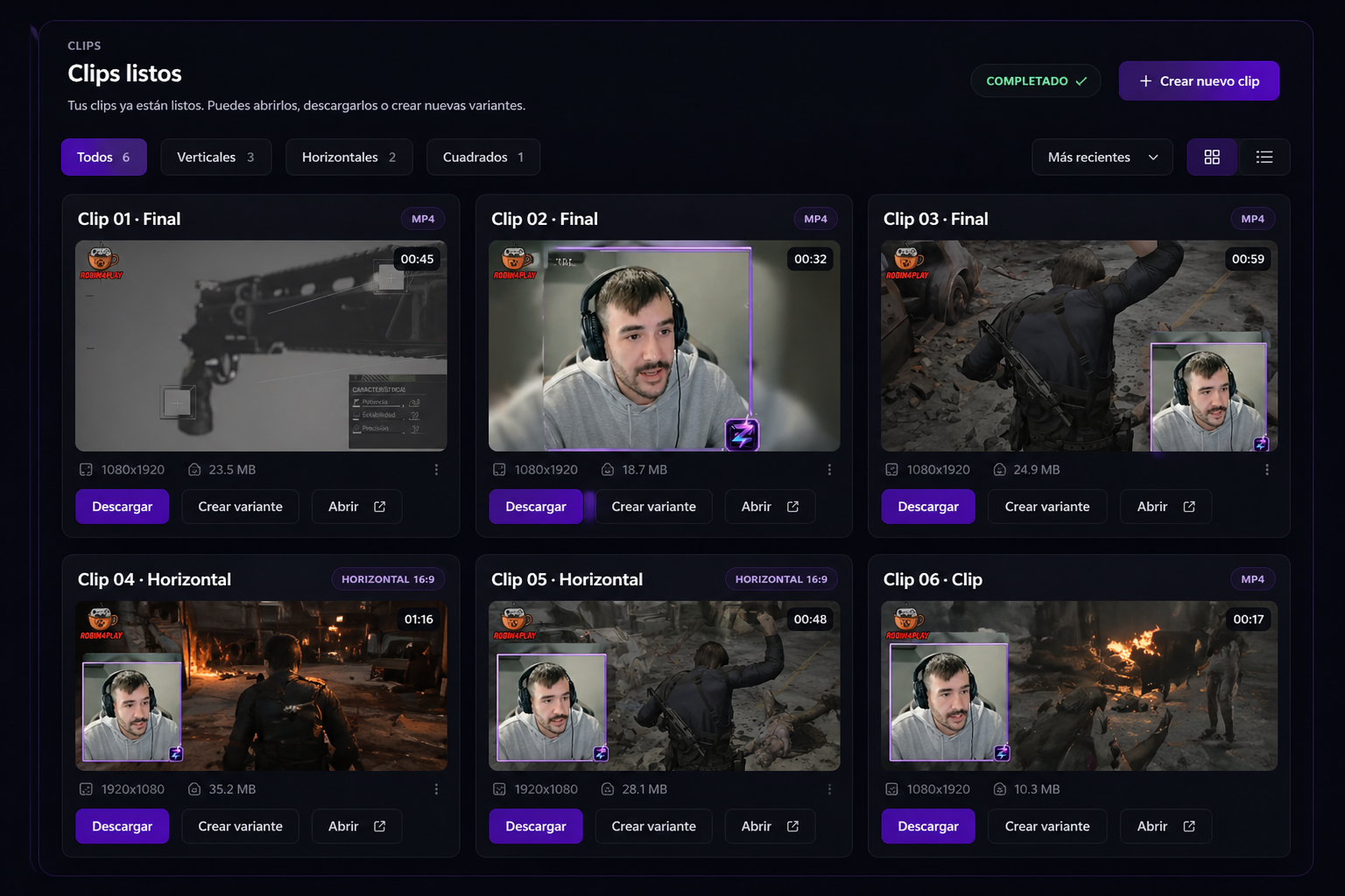 Vista real de resultados en Zyclip
